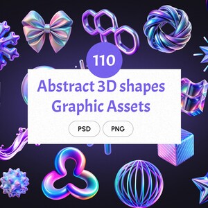 Holographic 3D Shapes PNG Bundle: Y2K Iridescent Clipart (Digital Download)