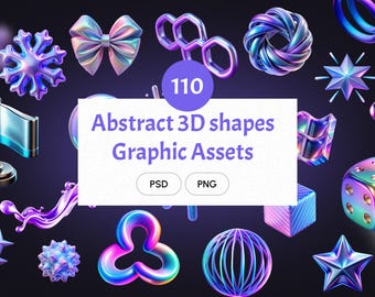 Holographic 3D Shapes PNG Bundle: Y2K Iridescent Clipart (Digital Download)