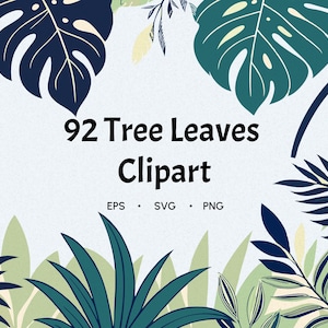 Tropical Leaves PNG Clipart Bundle, Watercolor Greenery, Foliage Borders, Summer Jungle Leaves, Digital Download