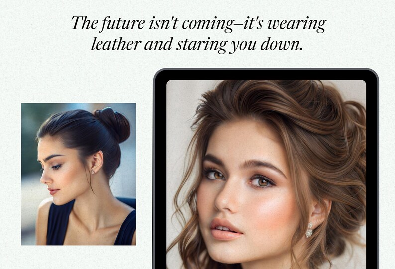 Puede incluir: Primer plano de la cara de una mujer con el pelo largo y casta&ntilde;o recogido en un mo&ntilde;o suelto. Lleva maquillaje con un look natural y tiene una tez suave y c&aacute;lida.