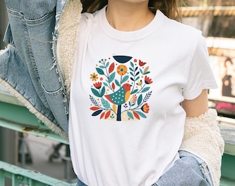Boho Bird Art Shirt: Comfort Farben Cottagecore T-Shirt (Digitale Dateien)