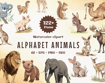 Watercolor Animals Clipart | 122 png, svg, eps, ai Files (Digital Download)
