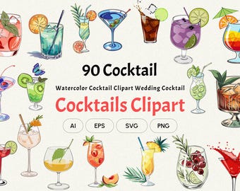 Watercolor Cocktail Clipart | 90+ Signature Drink Illustrations (png, ai, eps, svg)