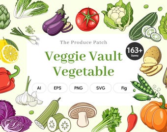 Exotic Vegetable Clip Art: 108 PNG/JPG Food Illustrations