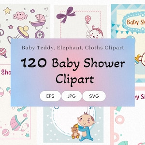 Babyparty Clipart-Bundle: Pink, Blau, Neutral Art (120 SVG-, JPG-, EPS-Dateien)