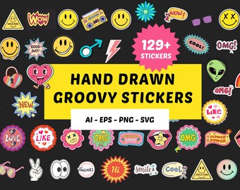 Retro Smiley Face Clipart | Groovy Daisy Flower (png, svg, eps, ai) (Digital Download)