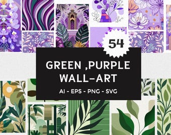 Green & Purple Botanical Wall Art Prints: Modern Home Decor (Digital Download)