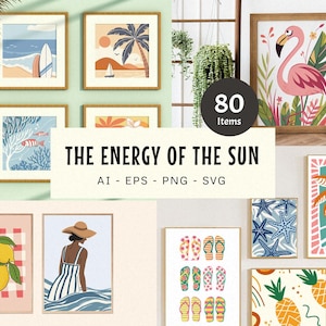 Descarga digital de arte mural de verano / Impresiones de pósteres brillantes de temporada / Decoración bohemia colorida para el hogar, la oficina o la pared de una galería