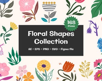 Abstrakt Floral Clipart Bundle: Handgezeichnete Blüten Sammlung (Digitaler Download)