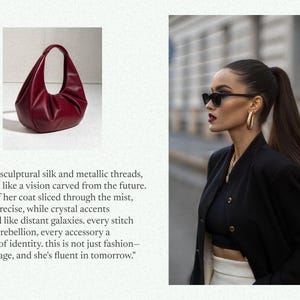 May include: A red leather handbag with a slouchy design. The bag has a single strap and a curved top.