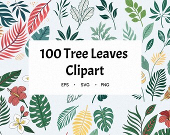 Tropical Leaves PNG Clipart Bundle, Watercolor Greenery, Foliage Borders, Summer Jungle Leaves, Digital Download