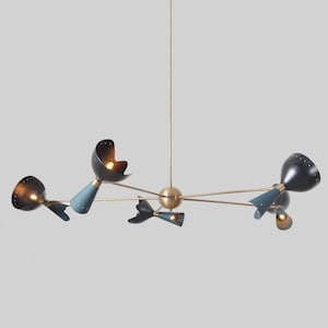 Mid Century Sputnik Chandelier: Raw Brass, 10-Light Stilnovo Style