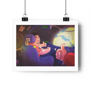 Póster de papel de aventura espacial, decoración para habitación infantil, temática de astronauta, regalo único para amantes del espacio, colores brillantes, diseño divertido, 35,5 x 28 cm