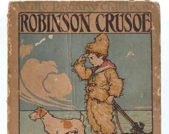 Defoe, Daniel "Robinson Crusoe" c1915  Willy Pogany Concertina Childrens Book with Color Illustrations, Adventure, Fantasy