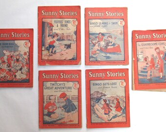 Lot of 6 "Sunny Stories" Vintage British Children's Illustrated Activity Booklets from 1953, 1954