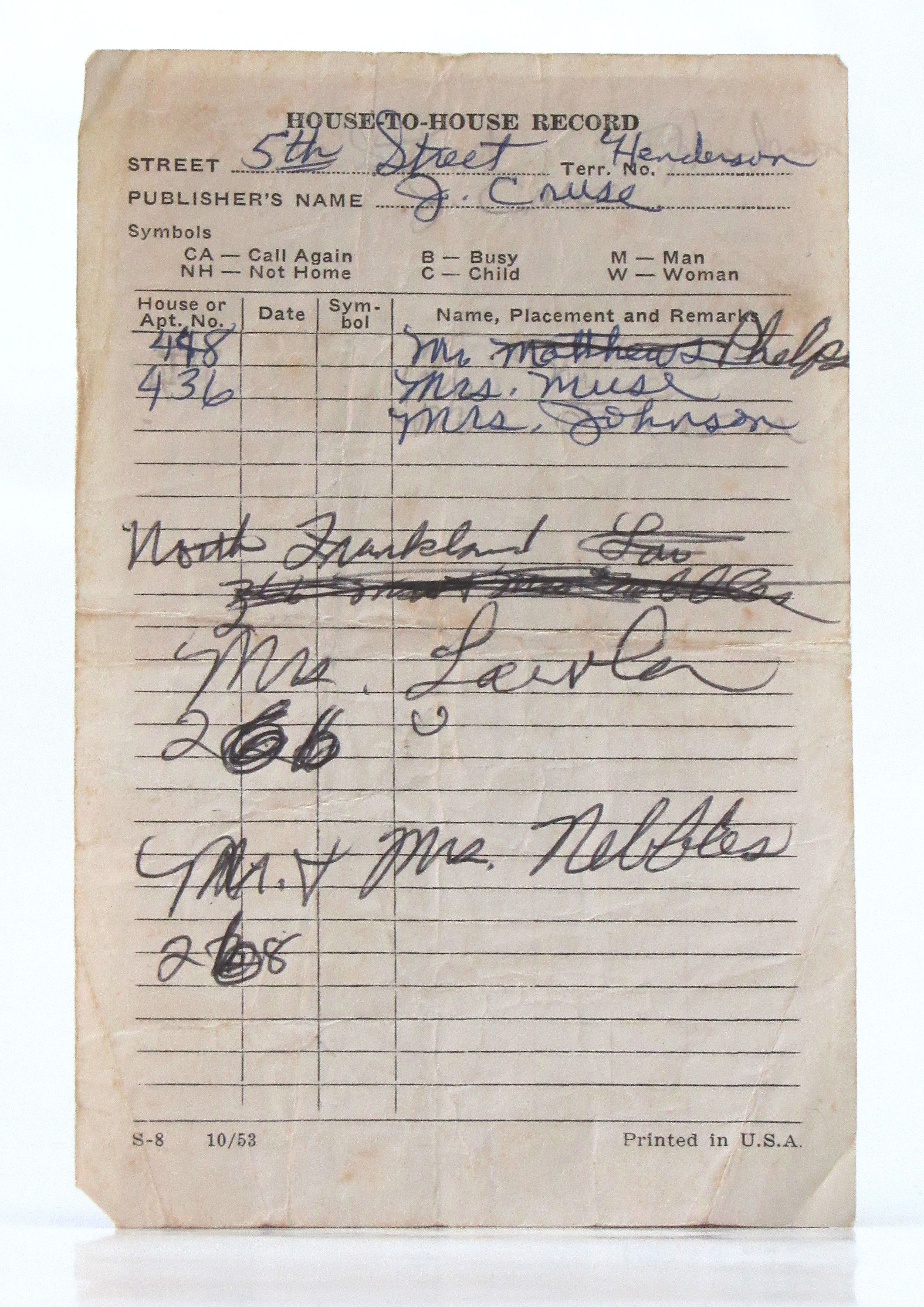 C1953 Watchtower HouseToHouse Record 1 page Etsy