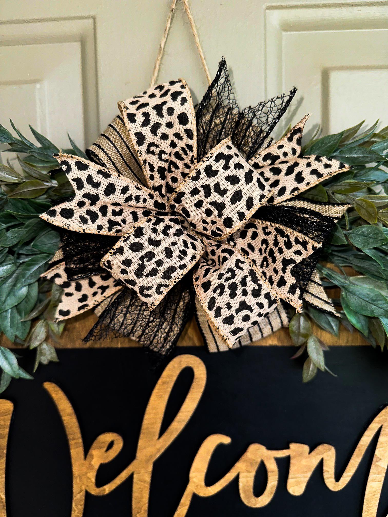 Rustic Farmhouse Welcome Door Sign: Cheetah Bow Decor - Etsy