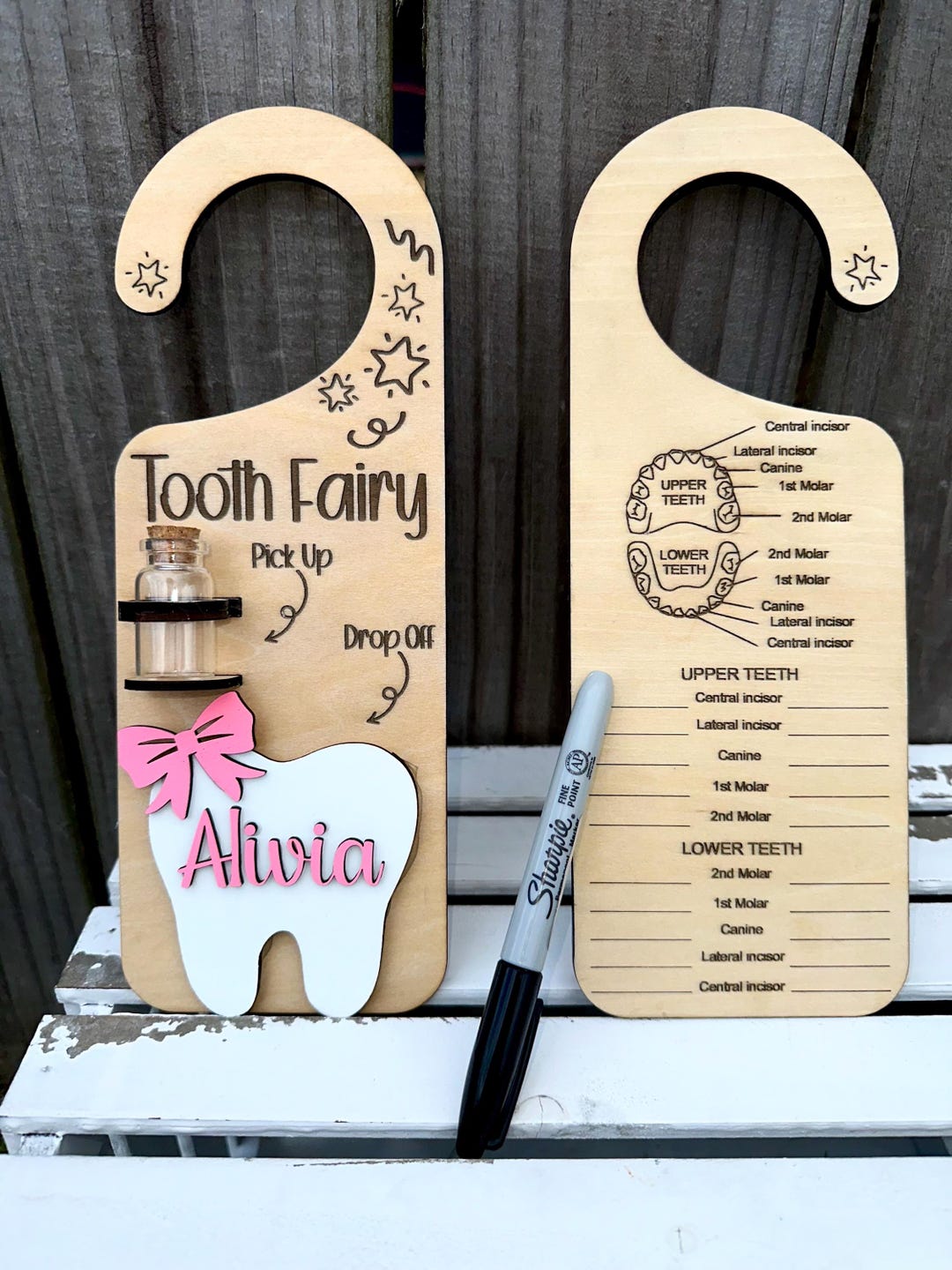 Personalized Tooth Fairy Door Hanger: Kids Tooth Holder With Jar - Etsy