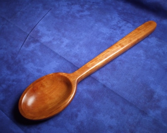 Wooden spoon hand carved cooking - mixing spoon in figured cherry wood 10 inch