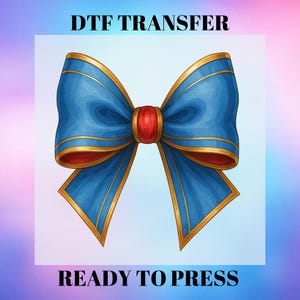 Donald Duck Inspired Bow DTF Transfer | Blue Red Gold Cartoon Heat Press Decal | Ready to Press Design, Disney Princess Print On Iron