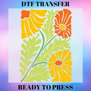Bright Wildflower DTF Transfer | Retro Flower Ready to Press Floral Heat Transfer | DTF Transfer, Print On Iron, Heat Transfer
