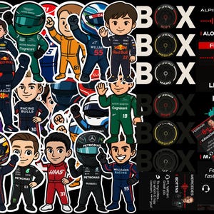 F1 2025 Drivers Tickers and Iconic Radio Messages Bundle – 20 Driver&#39;s Siluettes | 300 DPI Png Svg Jpg | F1 Print, Apparel & Wall Decor
