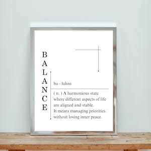 Definizione di equilibrio - Stampa digitale minimalista, stampa di definizione, poster con citazione motivazionale, decorazione tipografica moderna, download immediato