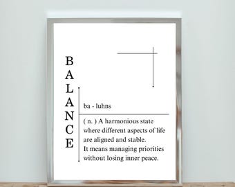 Balance Definition Print – Minimalist Typography Wall Art (Digital Download)
