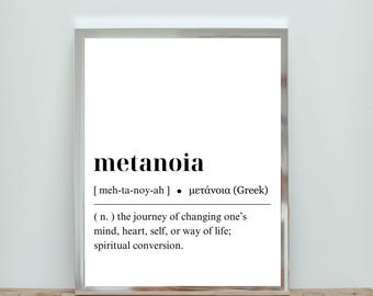 Metanoia Wall Art – Minimalist Printable, Definition Print, Inspirational Poster, Printable Wall Art, Office Decor, Minimal Print, Gift