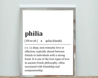 Philia Wall Art – Minimalist Printable, Definition Print, Inspirational Poster, Printable Wall Art, Office Decor, Minimal Print, Friend Gift