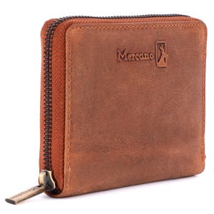 Cartera vintage premium de piel auténtica para mujer, marrón, con protección RFID (con estuche de regalo), monedero para mujer