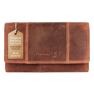 Premium Vintage Geldbörse Damen Leder groß mit RFID-Schutz I Portemonnaie Damen Leder inkl. Geschenkbox mit Kartenfächern und Münzfach