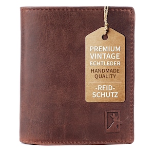 Cartera vintage de cuero genuino premium marrón oscuro con RFID, caja de regalo para mujeres y hombres, billetera con ranuras para tarjetas, monedero y bolsillo.