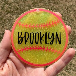 Custom Glitter Softball Bag Tag: Personalized Acrylic Keychain