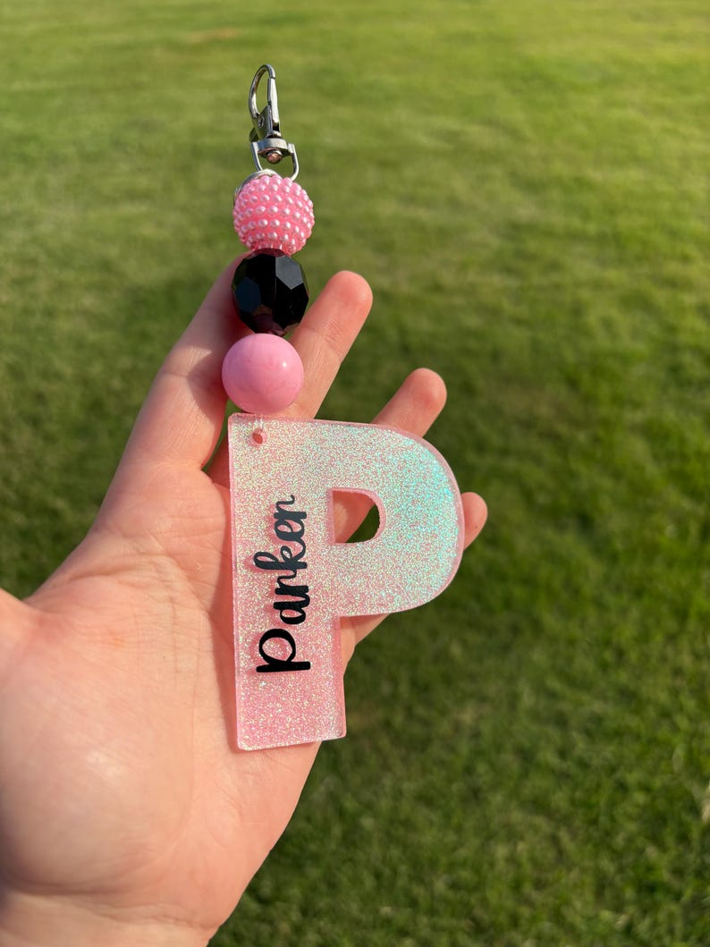 Personalized Glitter Resin Initial Keychains | Custom Name Keyring Gift ...