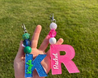 Personalized Glitter Resin Initial Keychains | Custom Name Keyring Gift