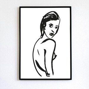 Mysterious Naked woman print, Black and white graphic, Graphic Illustration, Modern Giclee Print, Expressive Art