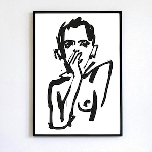 Shy Naked woman print, Black and white graphic, Graphic Illustration, Modern Giclee Print, Expressive Art