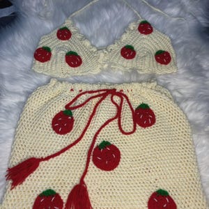Crochet Skirt and Crochet Crop Top Set,Crochet Two Pieces Set,Bohemian Set,Strawberry Crochet Skirt & Top Set.
