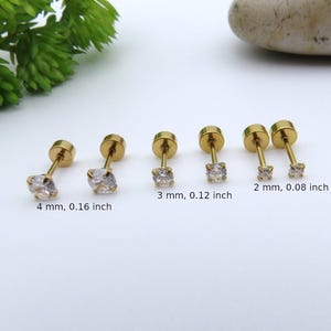 3 PAIRS 18K Gold Plated Stud Earrings: 316 Stainless Steel, Multi-Piercing
