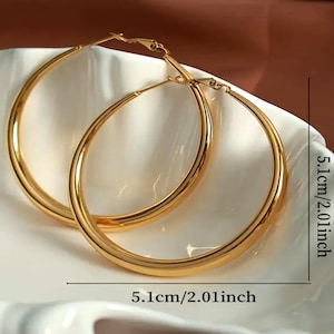Klobige Gold-Creolen für Frauen - 5 cm große, vergoldete, zierliche, nickelfreie Creolen, hypoallergenes Modeschmuck-Geschenk für sie
