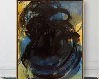 Pequeño cuadro abstracto oscuro en acrílico sobre lienzo, obra de arte original, artista ucraniano, elegante elemento decorativo para la pared.