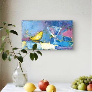 Yellow Bird Oil Painting, Original Artwork, Lounge Wall Art, Small Oil Painting, Eastern European Art, Palette Knife Technique, Wildlife Art