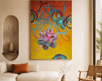 Large Colorful Abstract Acrylic Painting Canvas, Original Art Work, Ukrainian Artist Schneider, Lounge Wall Art