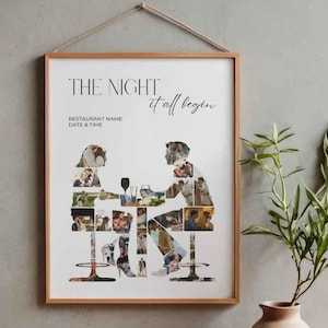 First Date Dinner Photo Collage, Couple Silhouette Art, Where We Met Keepsake (Digital Download)