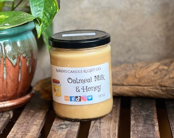 Oatmeal Milk & Honey Soy Candle, highly scented, slow burning, eco-friendly, sweet, oatmeal, gourmand, honey, almond