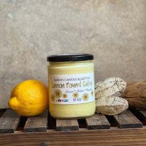 Lemon Pound Cake Soy Candle, 16oz, highly scented, slow burning, eco-friendly, handmade, soy wax, aromatherapy, bright, citrus, sweet image 1