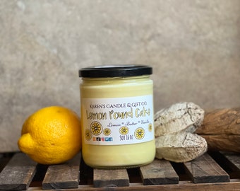 Lemon Pound Cake Soy Candle, 16oz, highly scented, slow burning, eco-friendly, handmade, soy wax, aromatherapy, bright, citrus, sweet