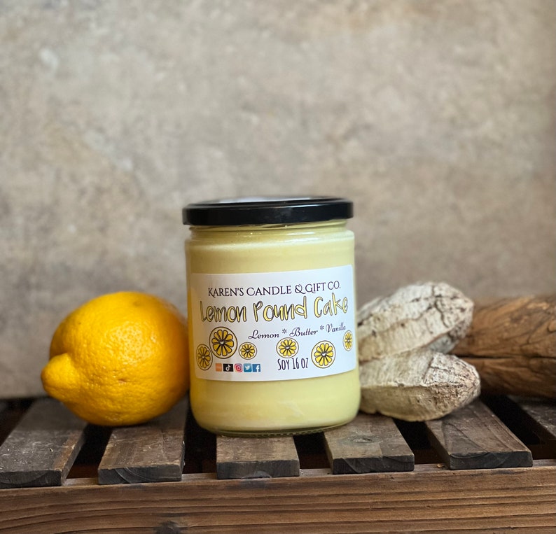 Lemon Pound Cake Soy Candle, 16oz, highly scented, slow burning, eco-friendly, handmade, soy wax, aromatherapy, bright, citrus, sweet image 1