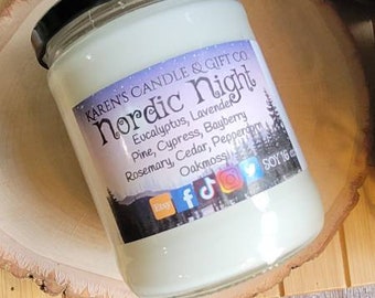 Nordic Night Soy Candle, 16oz highly scented, slow burning, glass, eco-friendly, handmade, soy wax, aromatherapy, winter, pine, eucalyptus